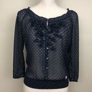 Abercrombie & Fitch Navy Polka Dot Sheer Blouse